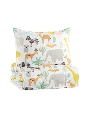 The Big One Kids Safari Animal Duvet Cover Set - White, Yellow, Gray, Green